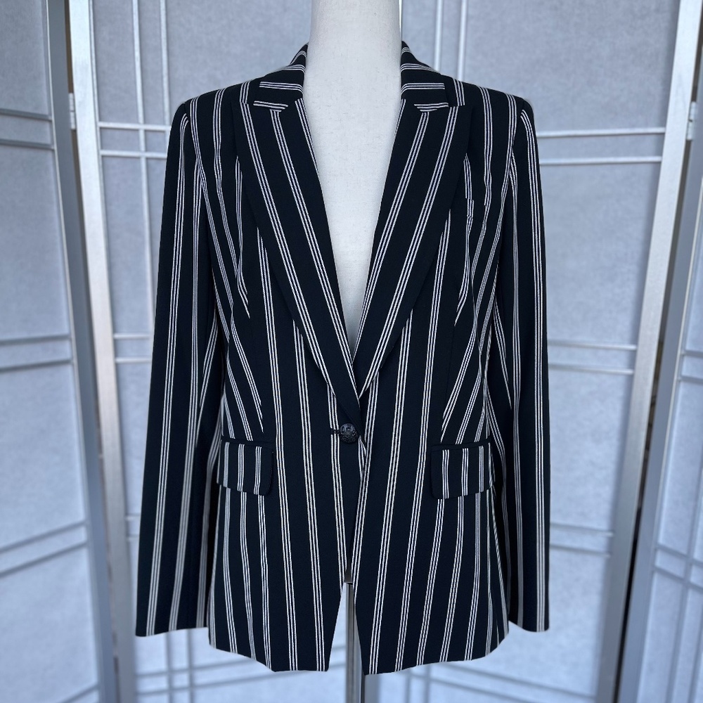 Veronica Beard Black/White Petra Striped Dickey Jacket sz 12